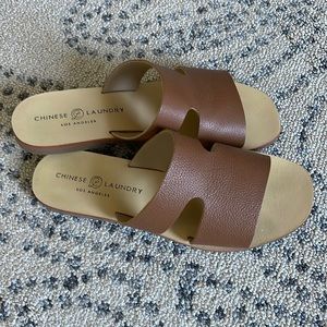 Chinese Laundry Congac Leather Slide Sandals